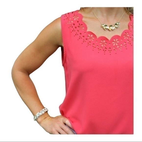 PAPERMOON Stitchfix Lasercut Sleeveless Blouse Coral NWT XS - Picture 2 of 9